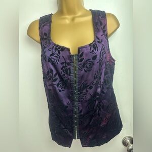 Tabloid Vintage 90’s/Y2K Purple Black Roses Velvet Hook/Eye Corset Top XL?*Flaw*